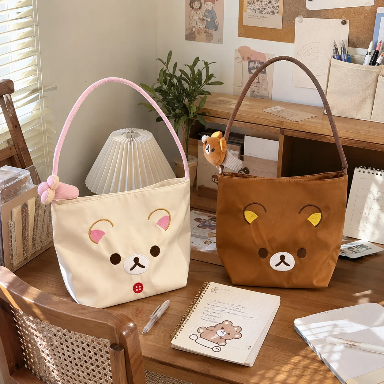 Rilakkuma Handbag Cartoon Large Capacity Shoulder Bag Student School Purse Phone Makeup Pouch Casual Japanese Style Gift