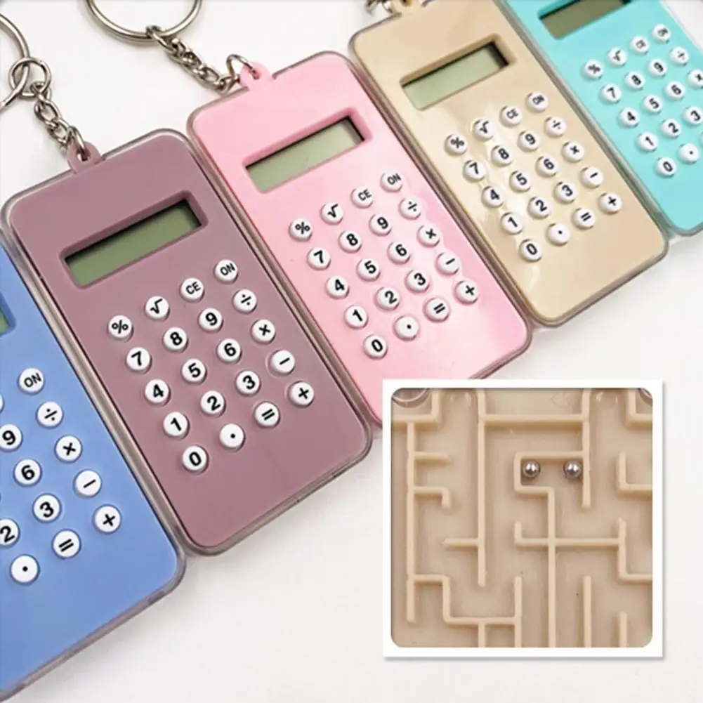 Electronic Calculator with Keyring Labyrinth Design ABS Easy Carry Digital Display Small Calculator for Kids