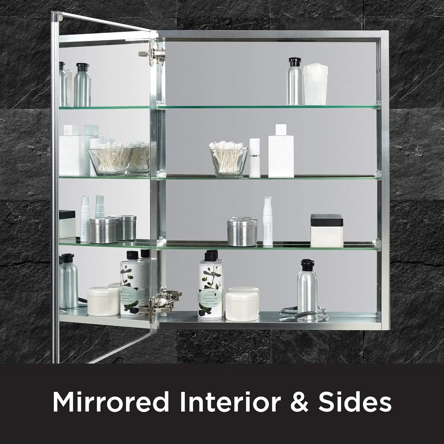 Home Designer Series Medicine Cabinet with 3 Adjustable Glass Shelves, 24