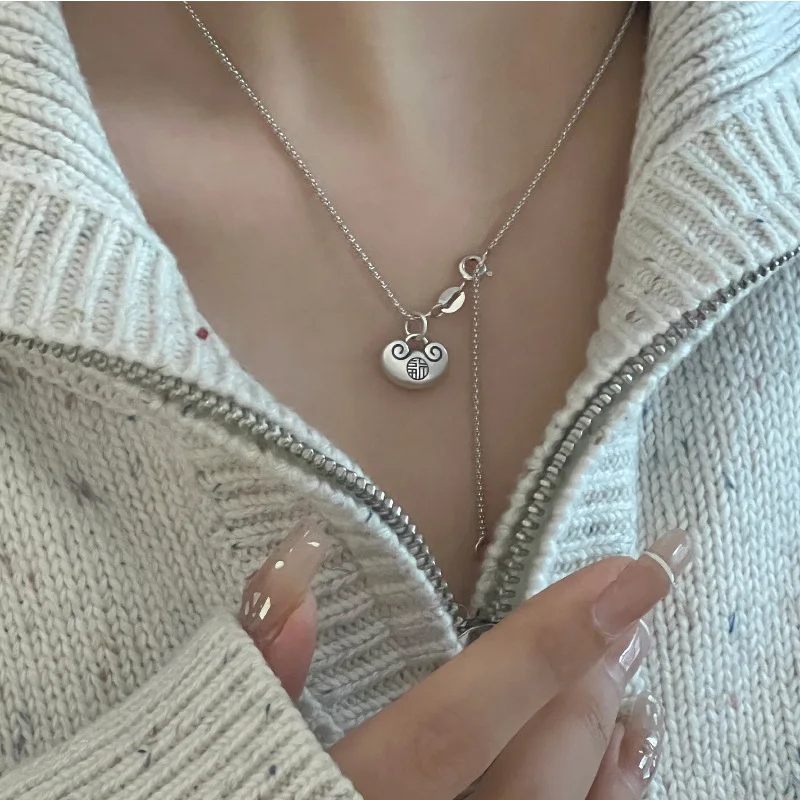 Fuzi Ping An Lock ожерелье женская мода винтажный темперамент модная индивидуальная изысканная универсальная цепочка на ключицу