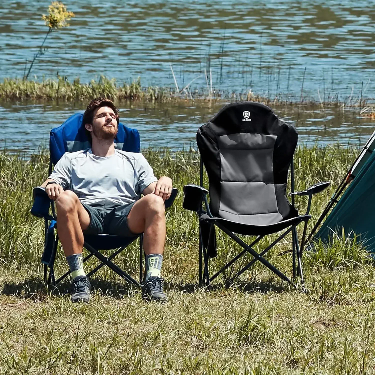 Customizable-Folding Camping Chair For Outside High Back Padded Oversized Lawn Chairs Folding Lightweight Sturdy Steel Portable