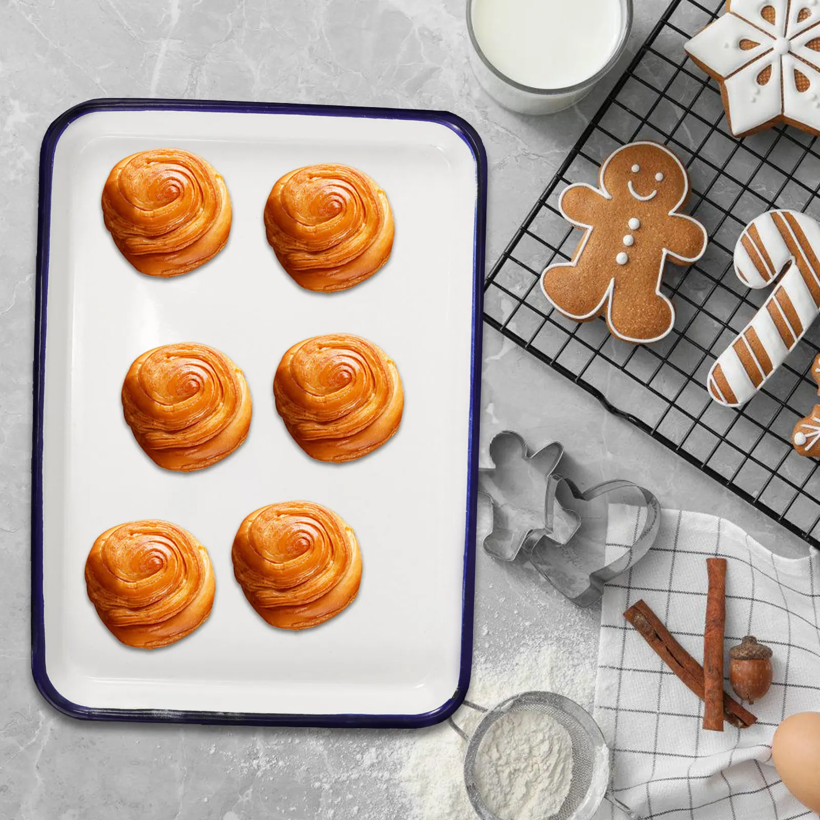 

Износостойкая эмалированная форма для выпечки, большая многофункциональная жаровня для духовки, противень для запекания и подачи, кухонная утварь, эмалированный поднос