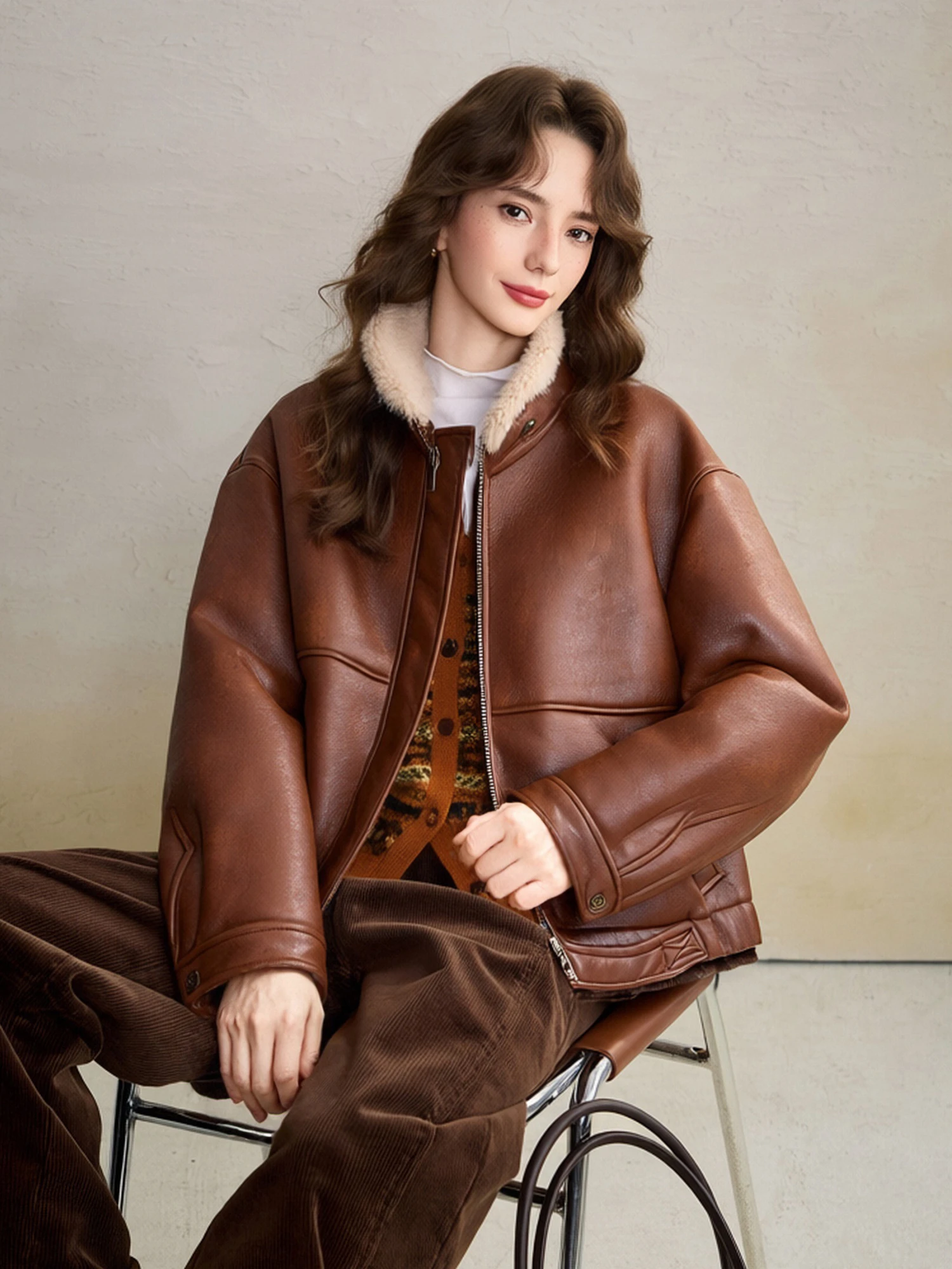 

Женское пальто Naguagu Basque из вощеной кожи с воротником из искусственного меха, в стиле ретро, с длинными рукавами, укороченное