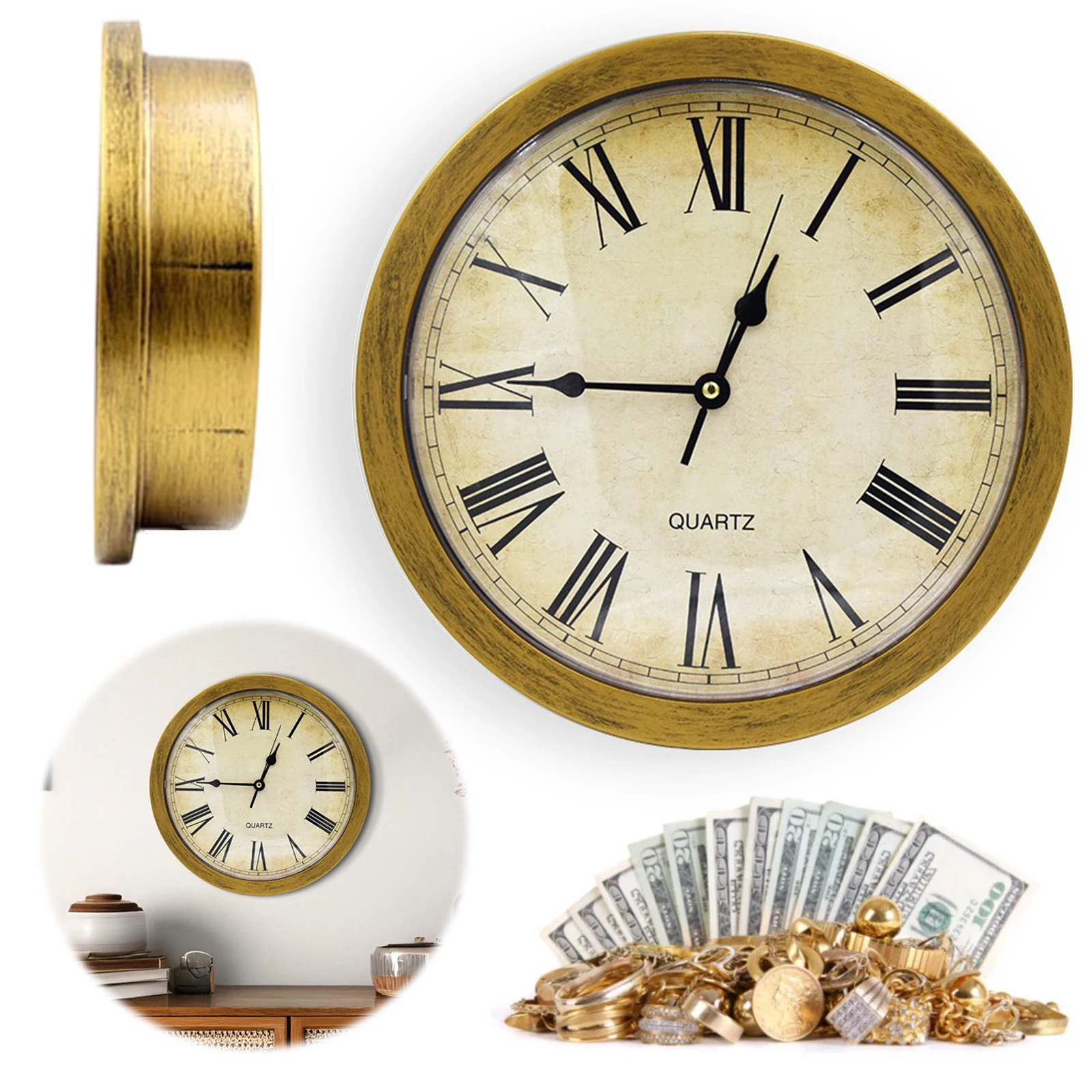 

Винтажные декоративные часы, сейф для отвода внимания, креативные настенные часы, скрытый сейф, настенные часы, сейф для наличных, ювелирных изделий, ключей, Valueables