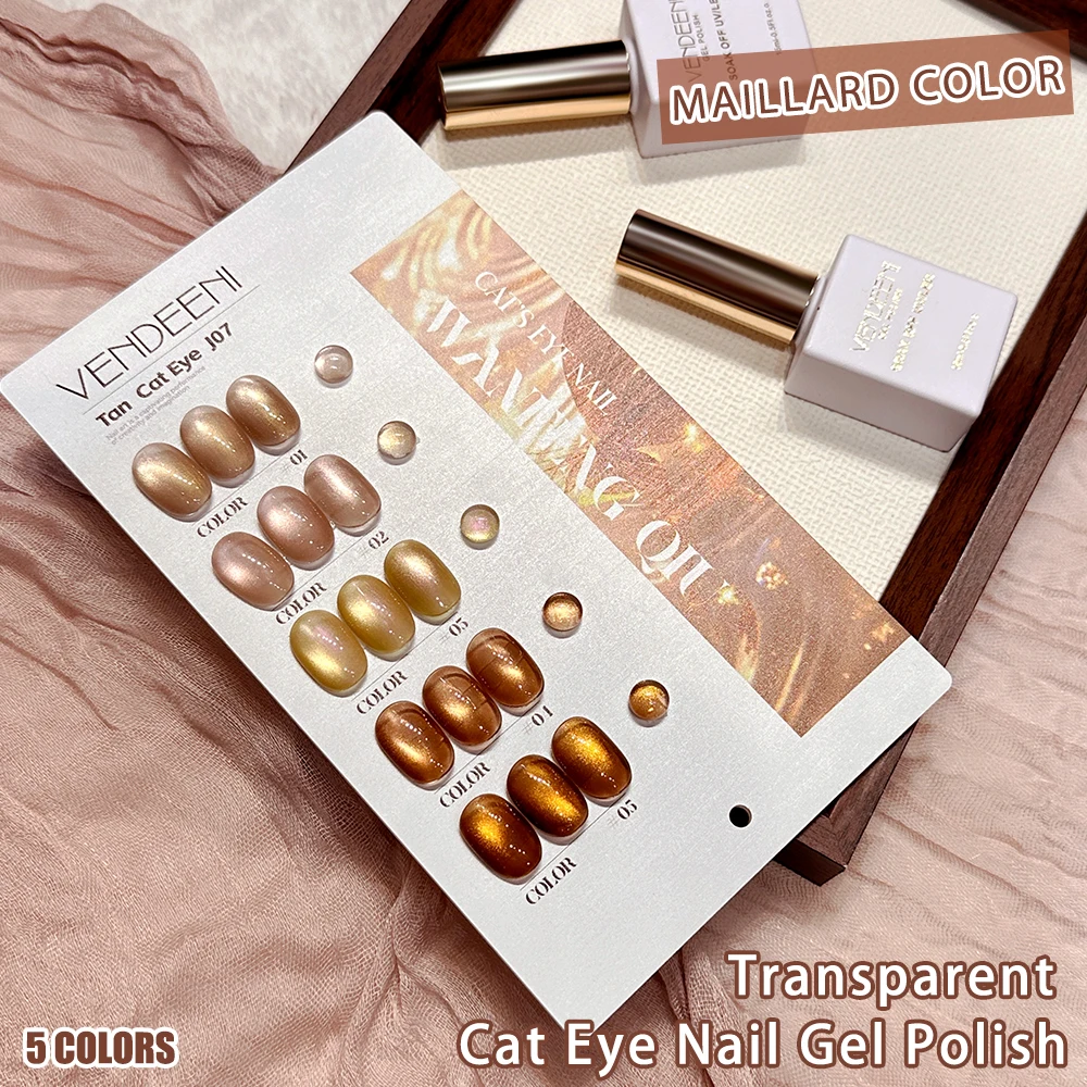 Vendeeni 5 Farben/Set Kristall-Katzenaugen-Gel-Nagellack Magnetischer UV-Soak-Off-Gel-Lack Braun Nude Rosa Gel-Lack mit Display – Detail 5