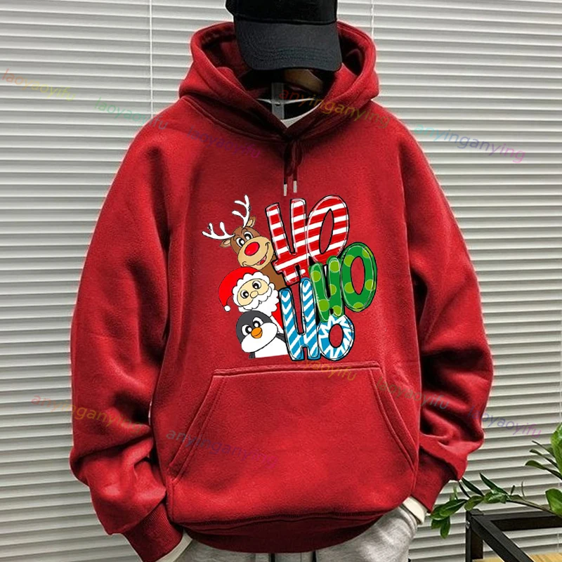 Bluzy Świętego Mikołaja Ho`Ho`Ho`Casual Śmieszne Męskie Damskie Bluzy z Kapturem z Kreskówkami Koszulki z Długim Rękawem Płaszcze Ciepłe Zimowe Ubrania Uliczne