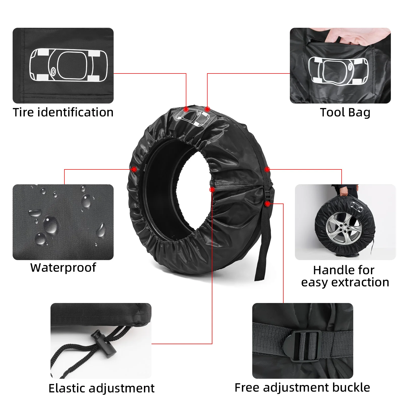 4Pcs Car Spare Tire Cover Case Polyester Auto Wheel Tires Storage Bags Vehicle Tyre Waterproof Dust-proof Protector Styling