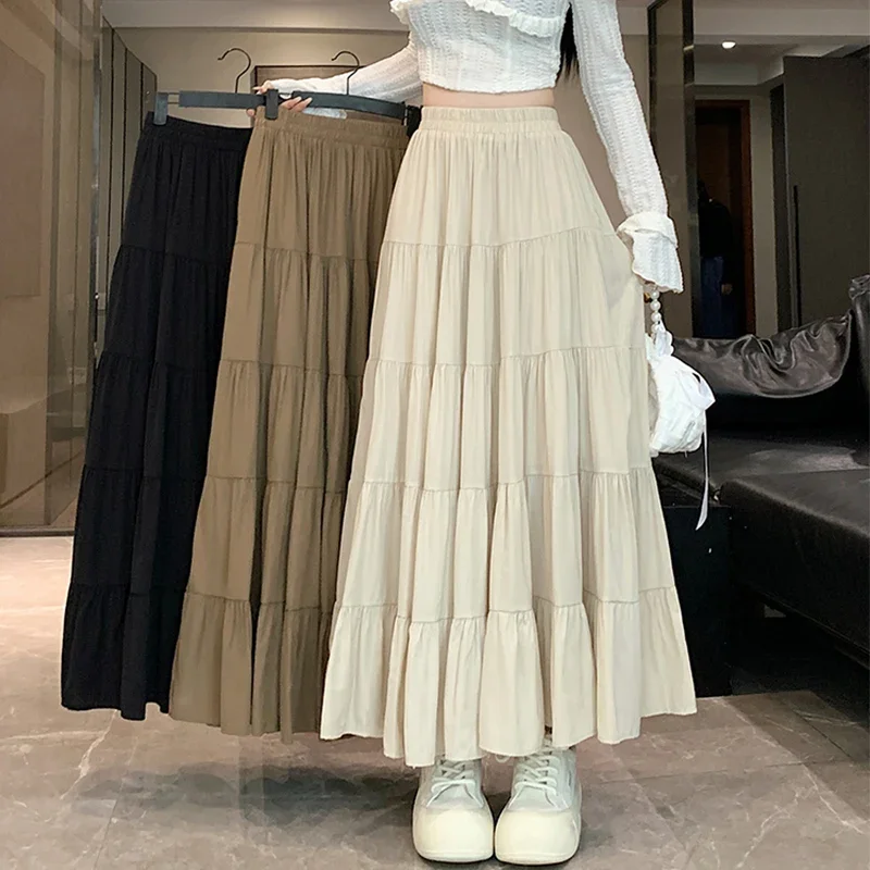 

Fashion Patchwork Maxi Skirt Women Spring Summer Elegant Big Hem Ankle Length A Line High Waist Long Skirt Female U445