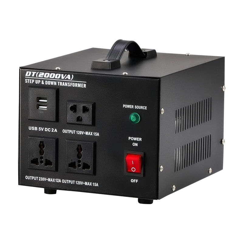 DT-2000W مرحلة واحدة محول جهد كهربي 110 فولت إلى 220 فولت عالية الطاقة تصعيد المحولات مكيف الهواء المنزلي الثلاجة