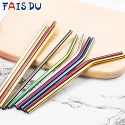 FAIS DU 304 Stainless Steel Straws Reusable Straight Bent Metal Drinking Straw With Cleaner Brush Set Party Bar Accessory