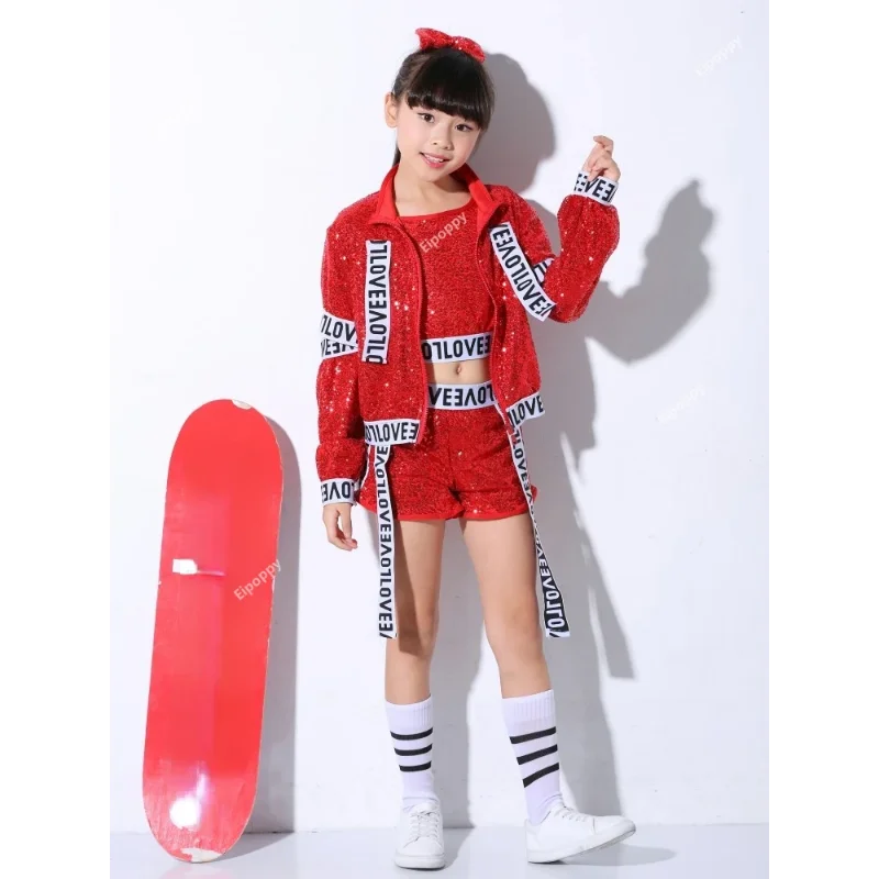 Child Hip Hop Street Dance Costume Kids Sequin Jazz Dance Clothes Boys Drum Stage Performance Costume Girls Dance Costume Kids