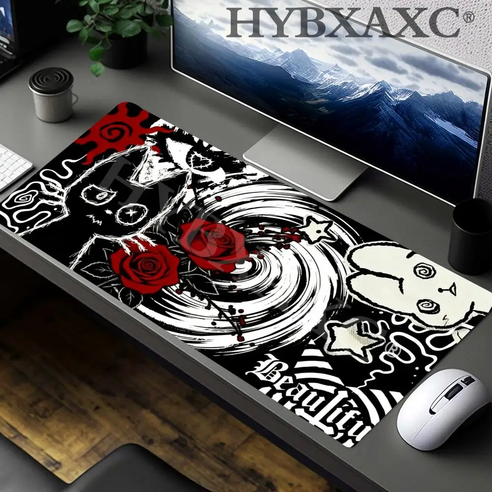HYBXAXC Dark Punk Anime Mousepad Creepy Cat Gaming Mat Grunge Desk for Gamers Neon Aesthetic MousePad for Setup Dark Punk Gift