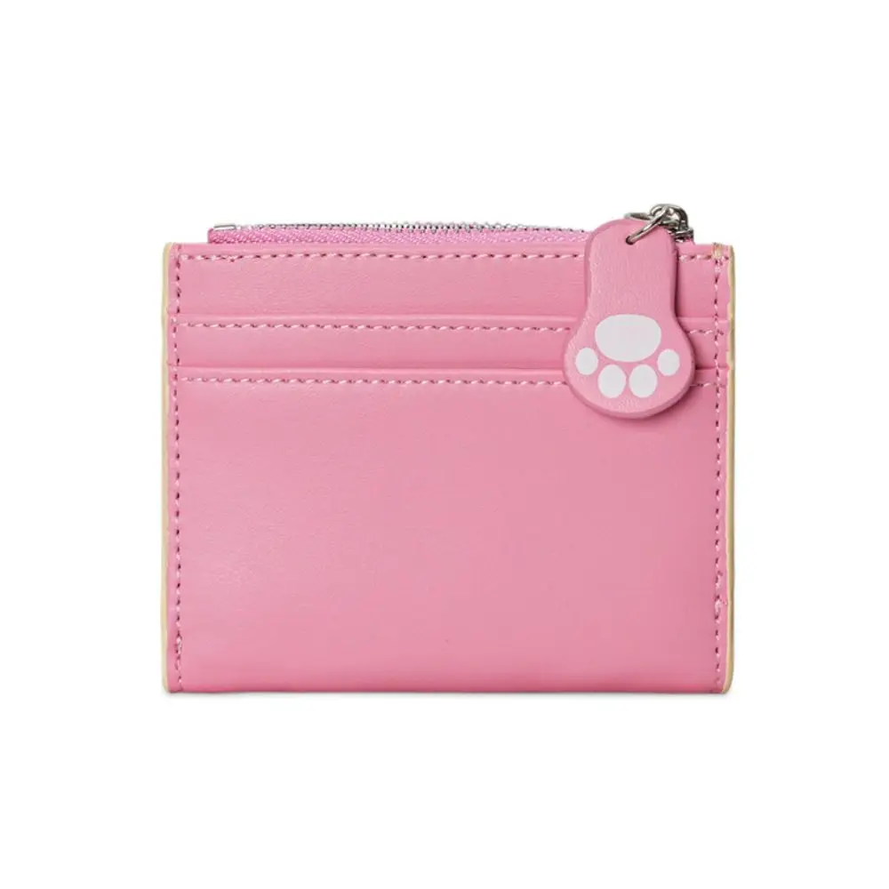 Portafoglio con gatto ricamato in stile coreano retrò Porta carte ultra sottile Porta carte Porta carte con pochette corta Porta carte in pelle PU da donna