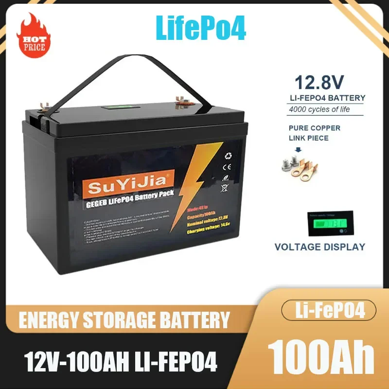 

12V 100AH LiFePO4 Battery 12.8V Lithium Iron Phosphate Solar and Wind Batteries for Cars, Off-Road Vehicles and Golf Carts