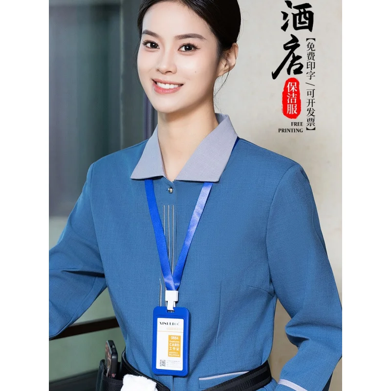 

In Stock Lapel Cleaner Work Clothes Long Sleeve Autumn and Winter Property Cleaning Aunt Room Cleaning Hospital Cleaner