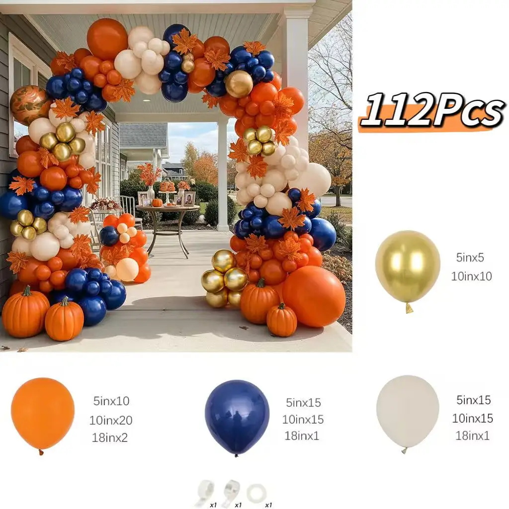 112Pcs Navy Blue Burnt Orange Sand White Balloon Garland Arch kit for Autumn Baby Shower Bridal Shower Wedding Party Decorations