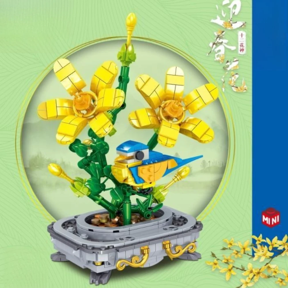 

MOC Peony Chrysanthemum Winter Jasmine Daffodil Building Blocks Set Potted Plant Flower Desk Decor Toy For Birthday Holiday Gift