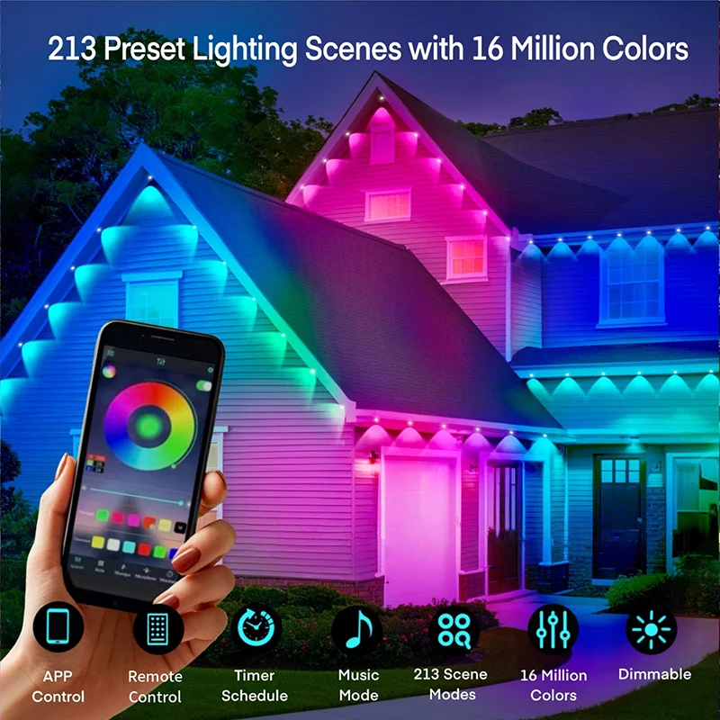 Smart Outdoor Permanent Lights IP67 Waterproof Eaves Lighting with Alexa & Google Voice Control for Halloween Decor