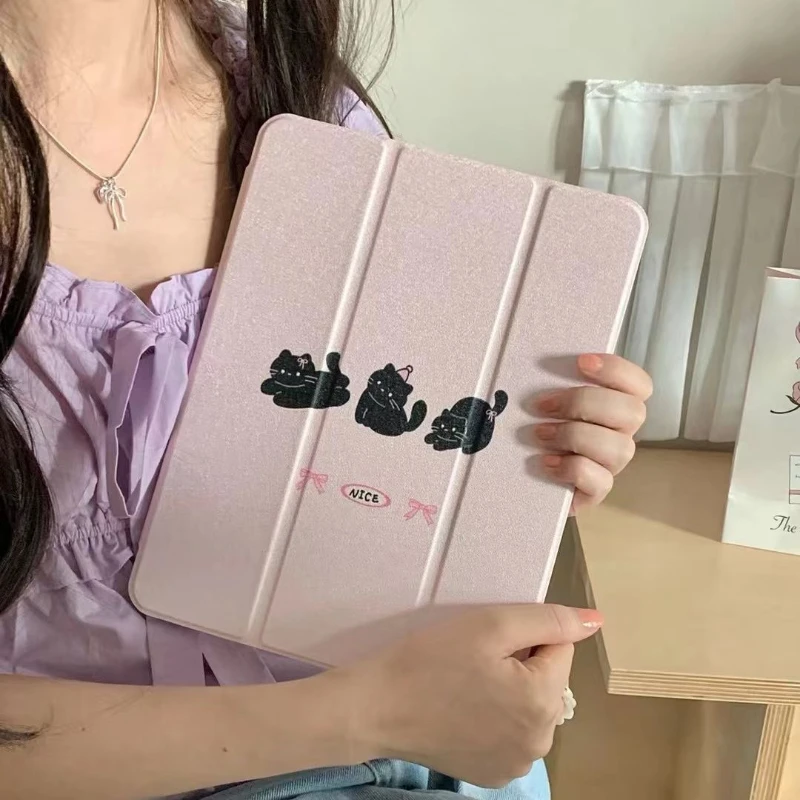 

Simple Black Cat Flip Smart Cover for IPad 10th 10.9 9th A16 11th Generation Case for IPad 10.2 9.7 Pro 10.5 IPad Air 11 13inch