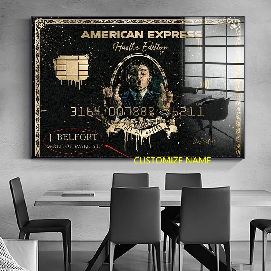 

Customize Name American Express the Wolf of Wall Street Movie Posters Bank Card Prints Financial Tycoon Pictures Canvas Painting