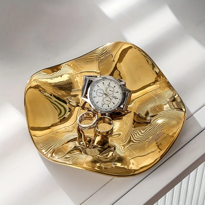 Wave Shaped Irregular Ceramic Electroplating Storage Tray Jewelry Lipstick Necklace Tray Desktop Item Storage Container Storage