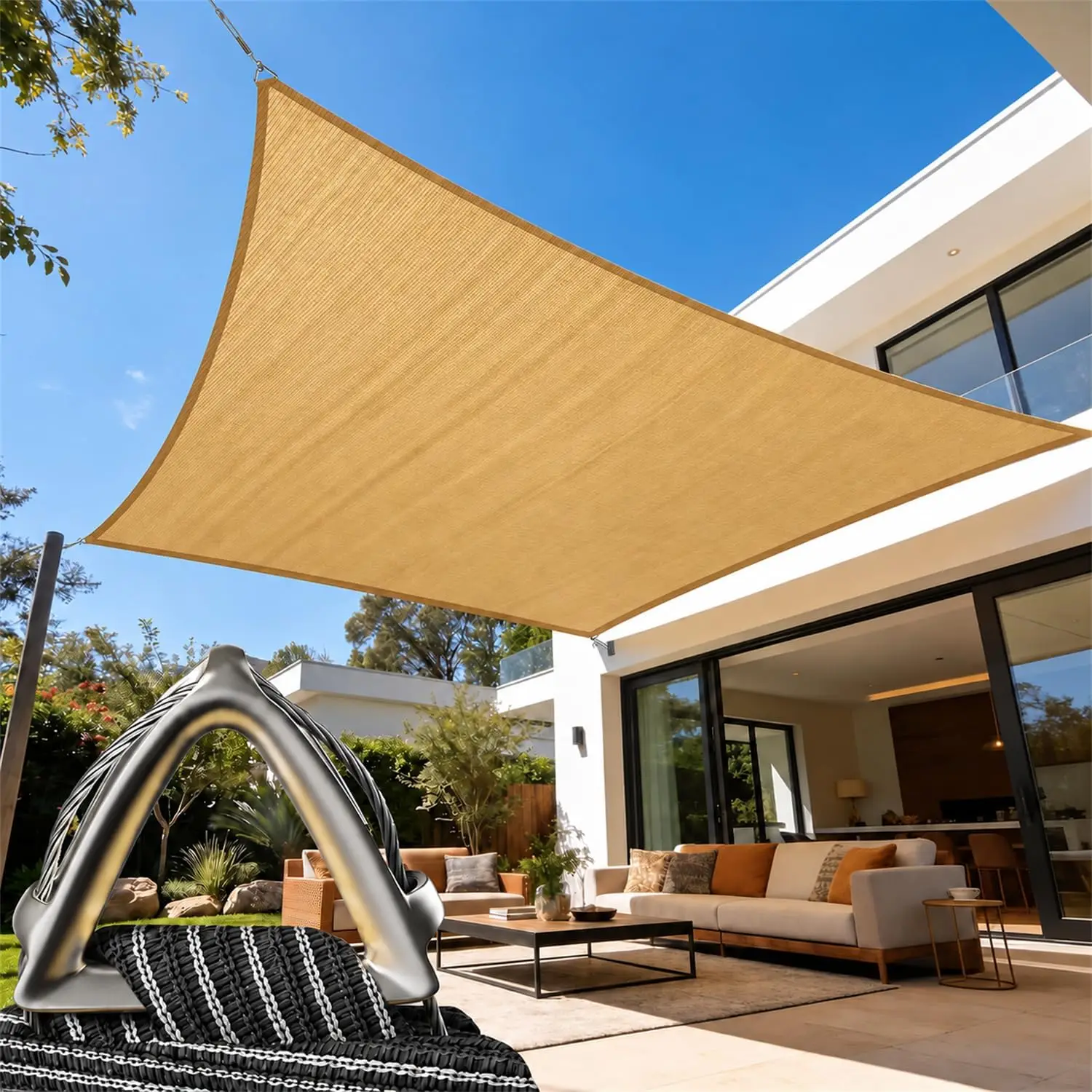 10' x 15' Beige Rectangle Shade Sail,UV Block Outdoor Canopy