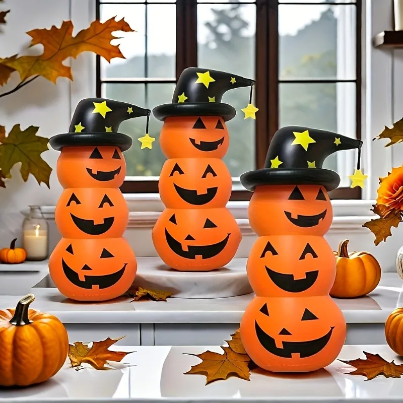 

Halloween Inflatable Pumpkin Stack Decoration with Witch Hats -Freestanding Water-Weighted Base,PVC Outdoor/Indoor Doorway Decor