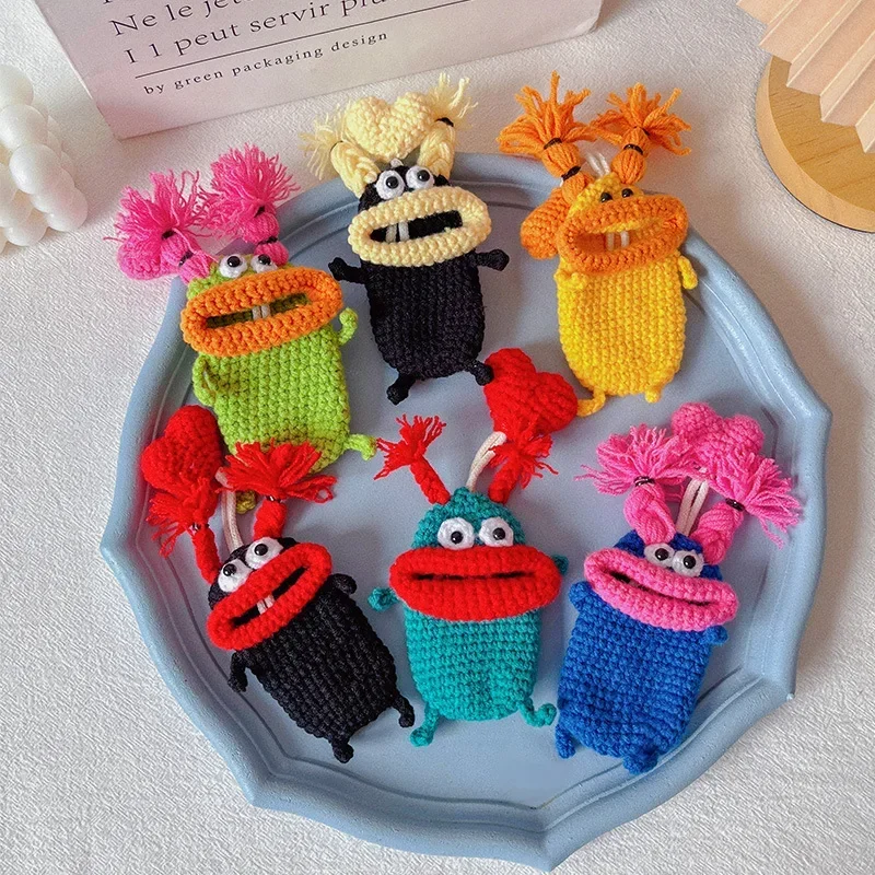 Funny Crochet Keychain Knitting Key Holder Sausage Mouth Woven