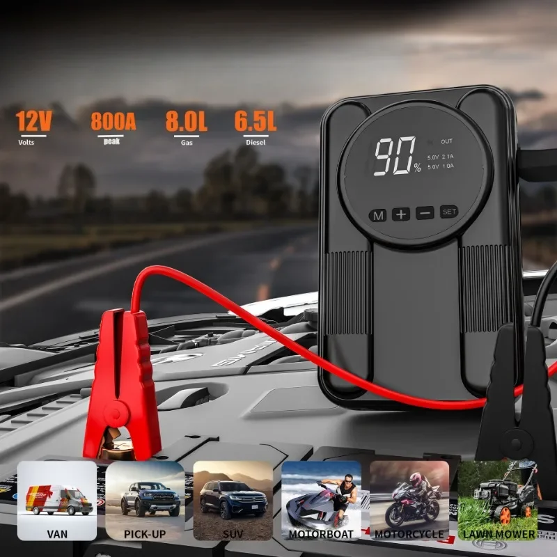 New 12V 7200mAh Portable Car Jump Starter with 150PSI Air Compressor Power Bank for Auto Tyre,Motorcycles,BicyclesBalls