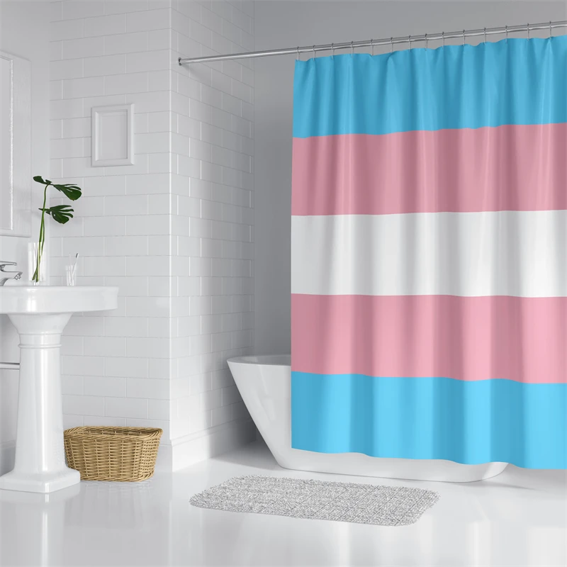 Aertemisi Transgender Pride Flag Rainbow LGBT Shower Curtain Set with Grommets and Hooks for Bathroom Decor