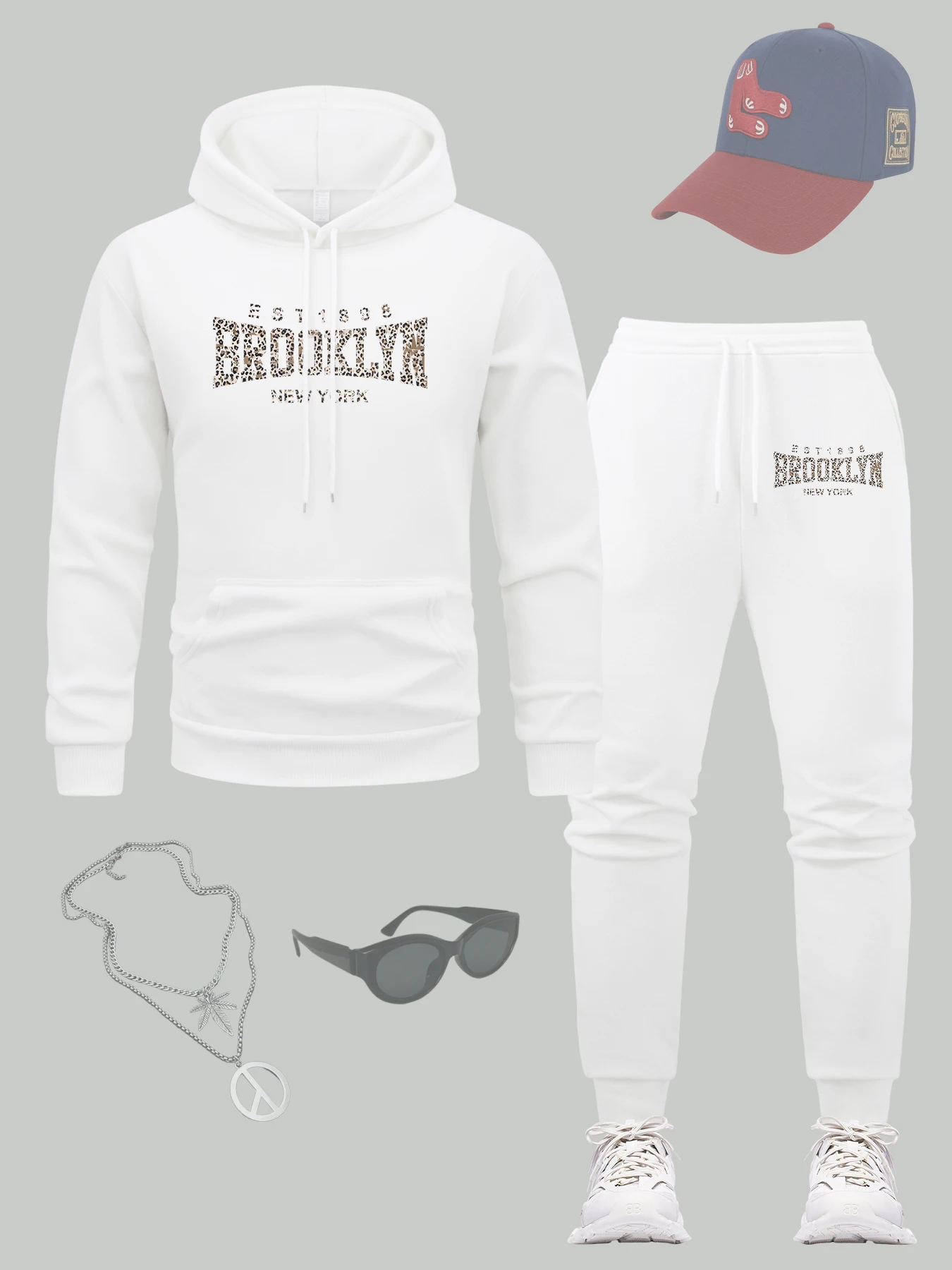 

Brooklyn New York Est.1998 Print Hoodie Set Men Loose Autumn Pullover Casual Multicolor Sportswear Pocket Fleece Sweatpants