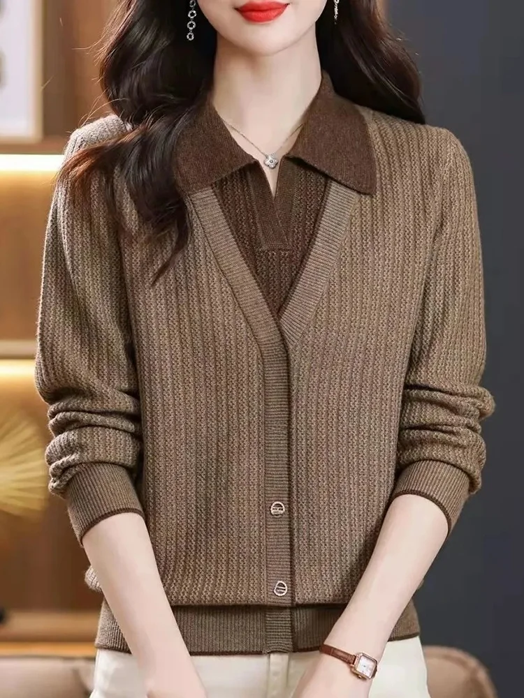 

Faionable ort Svel Knitted Sweater Women's Long Sve irt Sle Pasted Two-Piece Simplici Match All Autumn Winter