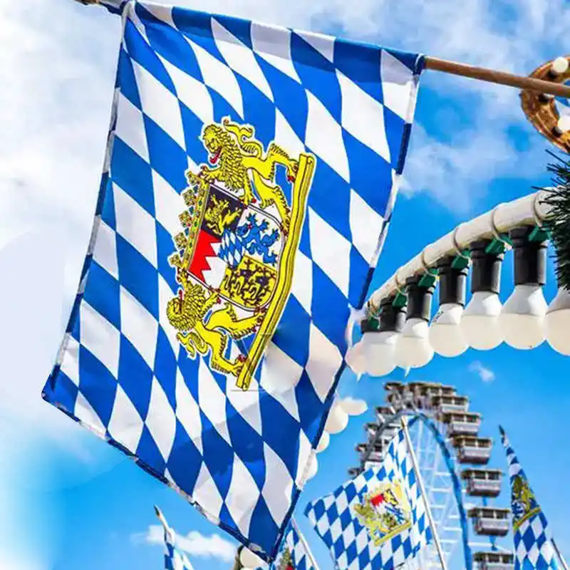 

Bavaria German Flag Germany Oktoberfest 90x150cm Polyester Pongee Gold Lions Printed Wittelsbach Bavarian Flags Banners
