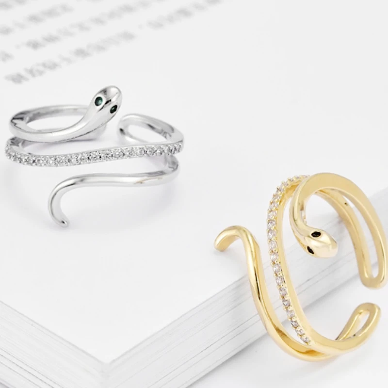 Sole Memory Shiny Zircon Snake Creative INS 925 Sterling Silver Resizable Opening Ring For Women Jewelry RI1296