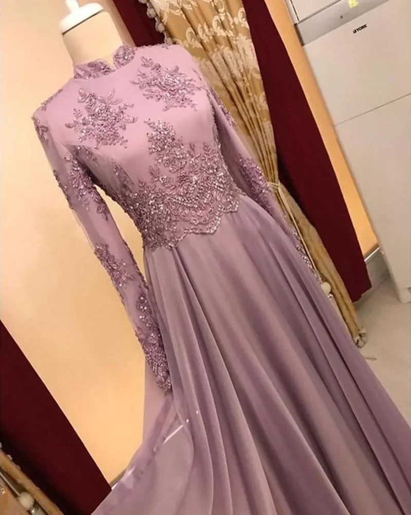 A line high neck gown ball dress new long sleeve decal lace elegant women\'s evening dress formal occasion party custom new