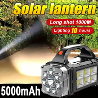 Solar LED Flashlight High Power Searchlight COB Camping Lantern Work Light USB Charging Torch Waterproof Portable Hand Lamp