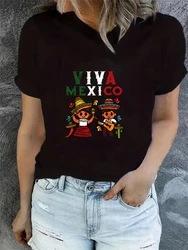 Viva Mexico Crew Neck Casual Short Sleeve Print Funny Designer shirt Vintage Summer Graphic Women's T shirt Tee Tops Fashion