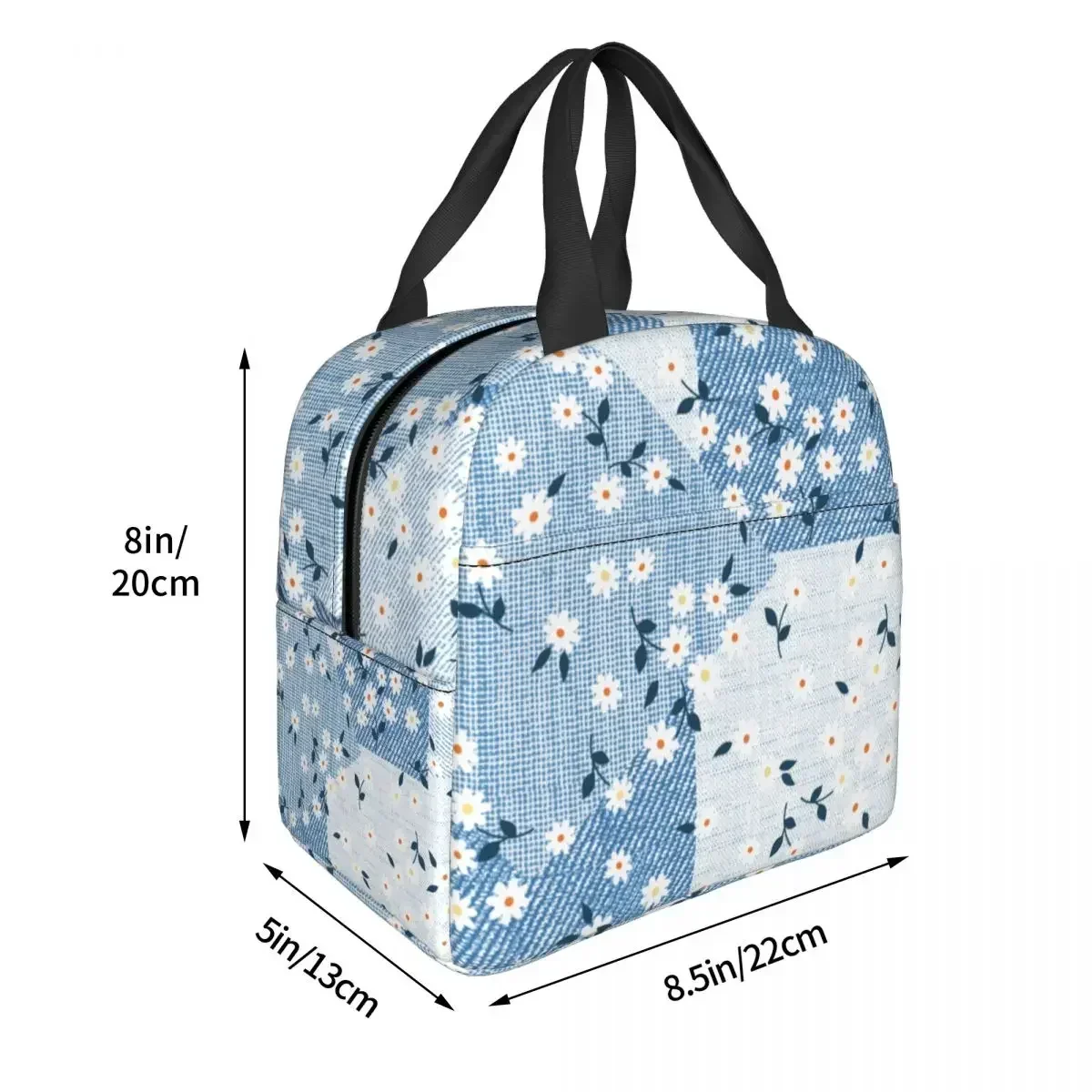 Lancheira de lona para homens e mulheres, padrão floral, em refrigerador térmico, bolsa portátil de piquenique, Bento Pouch