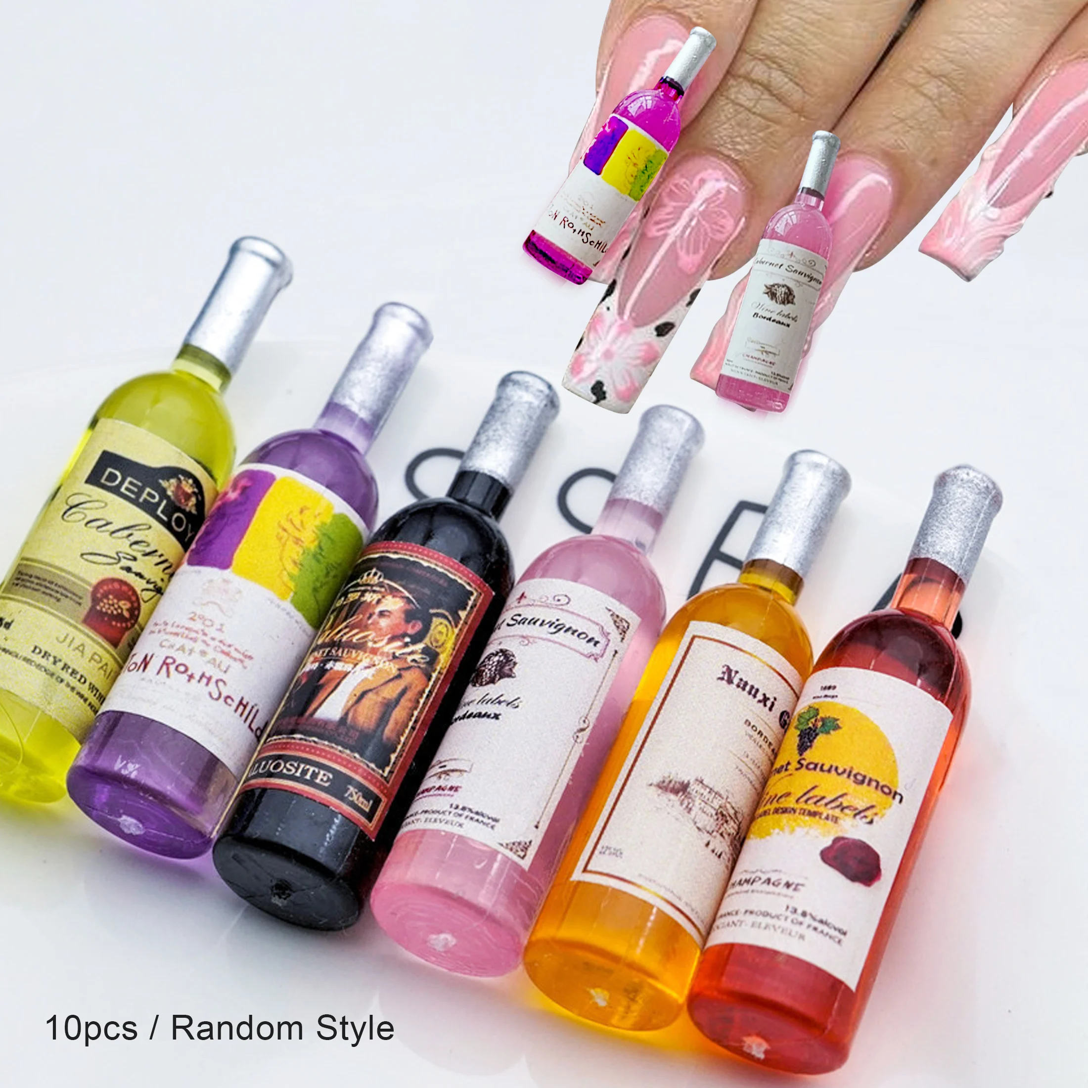 Mix 10 stücke Weinflasche Nagel Charms trinken Flasche Schmuck Nail Art Dekoration Rotwein Flasche Acryl DIY Nagel Geschenke Zubehör