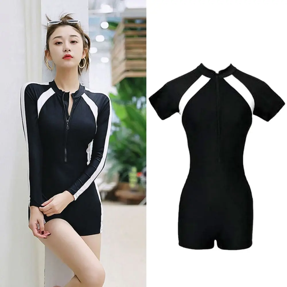 Conservative Woman Swimsuit with Chest Pads Korean Ins Style Beach Bathing Suit One Piece Bikini Summer Rashguard & Swimdress