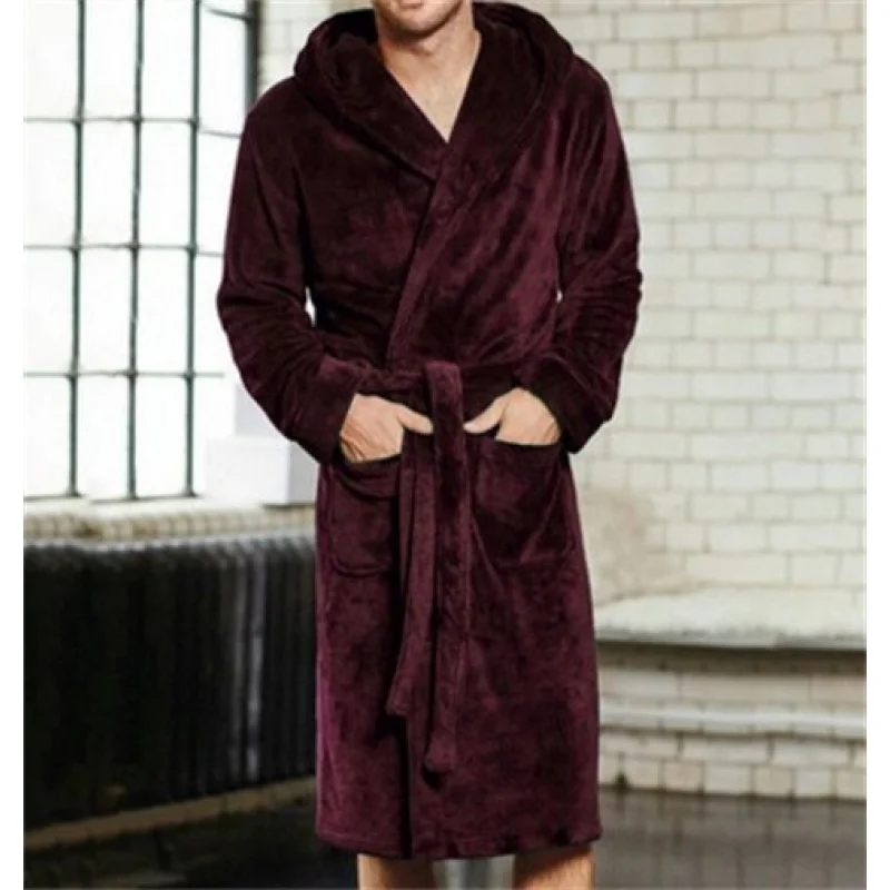 

Autumn Warm Thickened Flannel Nightgown Women's Bathrobe Men's plus Size Lengthened Coral Velvet Bathrobe Winter Long Sleeve Sle