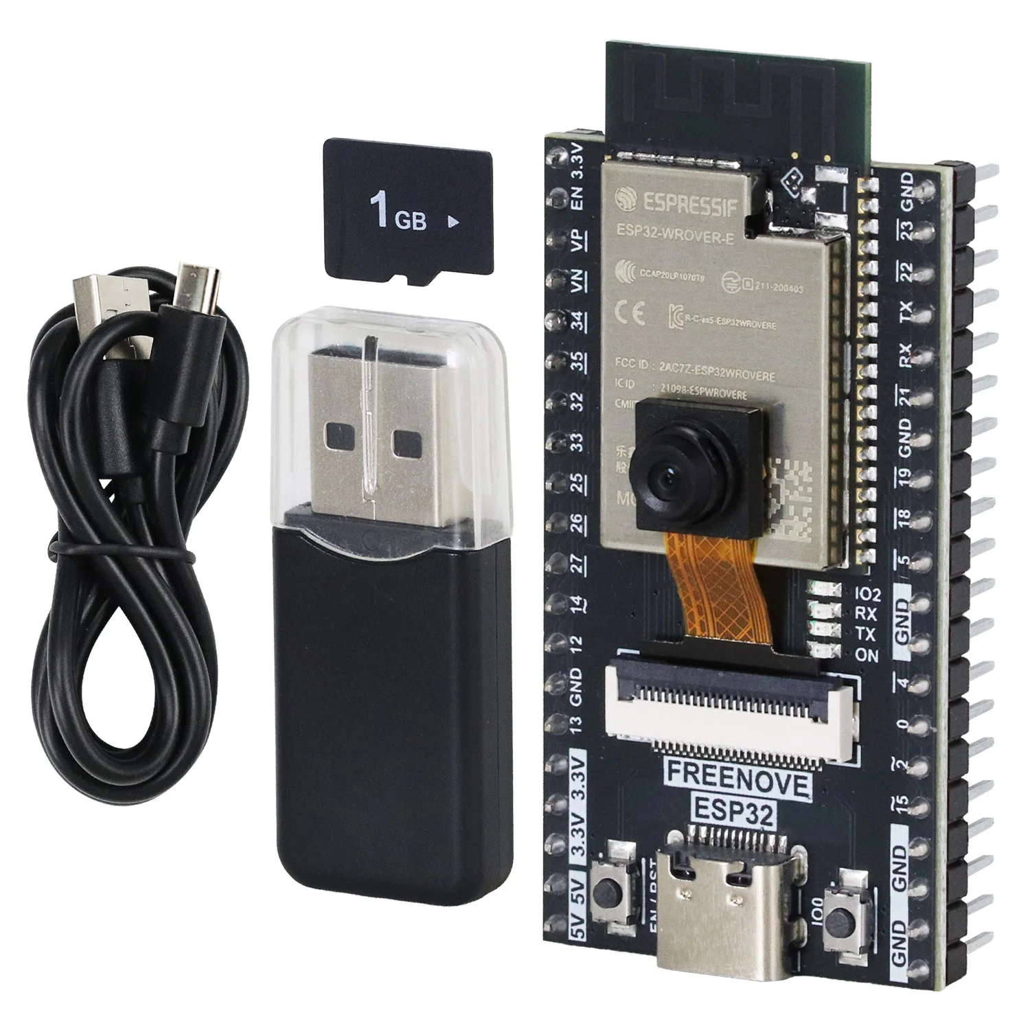 Freenove ESP32 Camera Board Kit 1GB Card, Onboard WiFi+BT, 240 MHz 32-bit Dual-core, Python C Code, Example Projects Tutorial