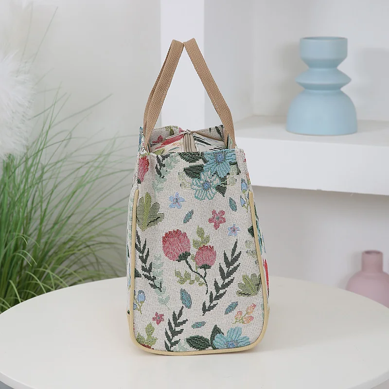 Thick jacquard fabric handbag, aluminum foil insulation layer bento bag, portable lunch box storage bag for work