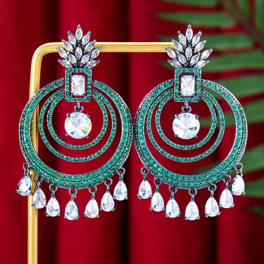 

Siscathy Indian Luxury Circle Drop Earrings Women Cubic Zirconia Party Celebration Fine Jewelry boucle oreille femme luxe