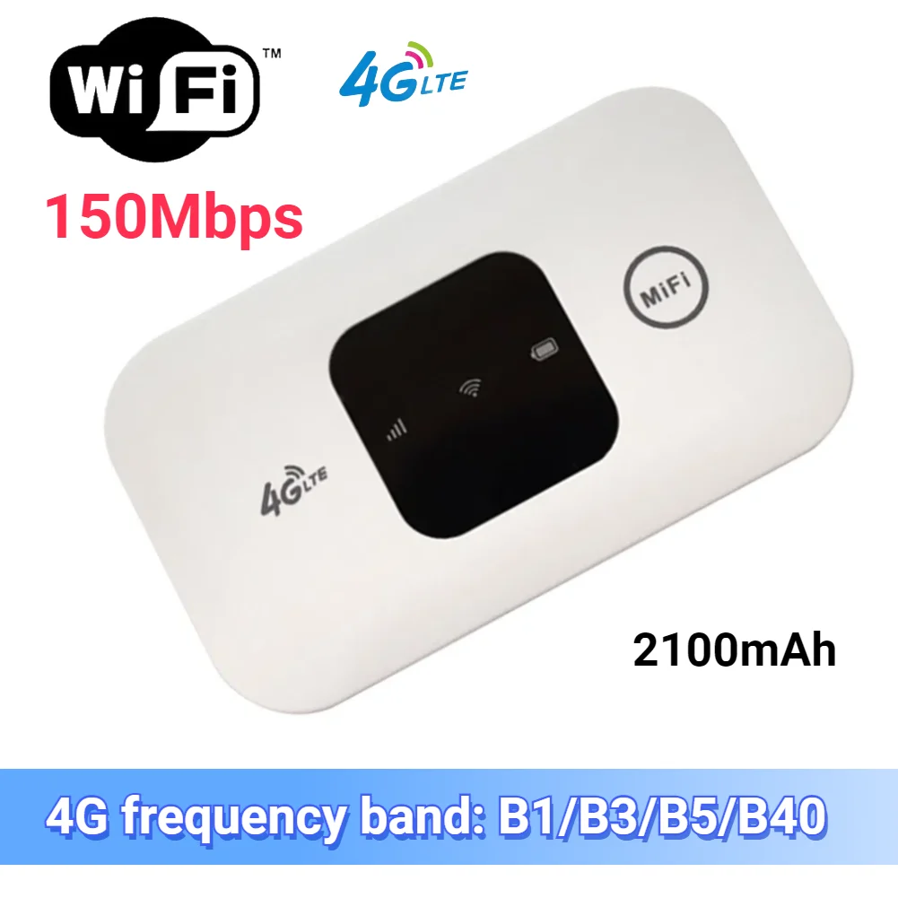 

4G Pocket WiFi Router Portable Mobile Hotspot 150Mbps Wireless Modem 2100mAh Broadband with SIM Card Slot Wide Coverage