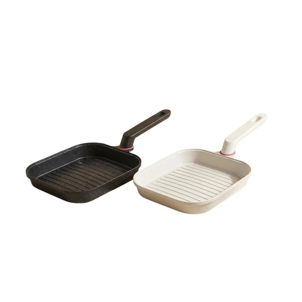 Nonstick Aluminum Square Grill Pan Built for Gas and Induction Stoves Featuring Even Heat Spread and Defined Sear Marks on Meats
