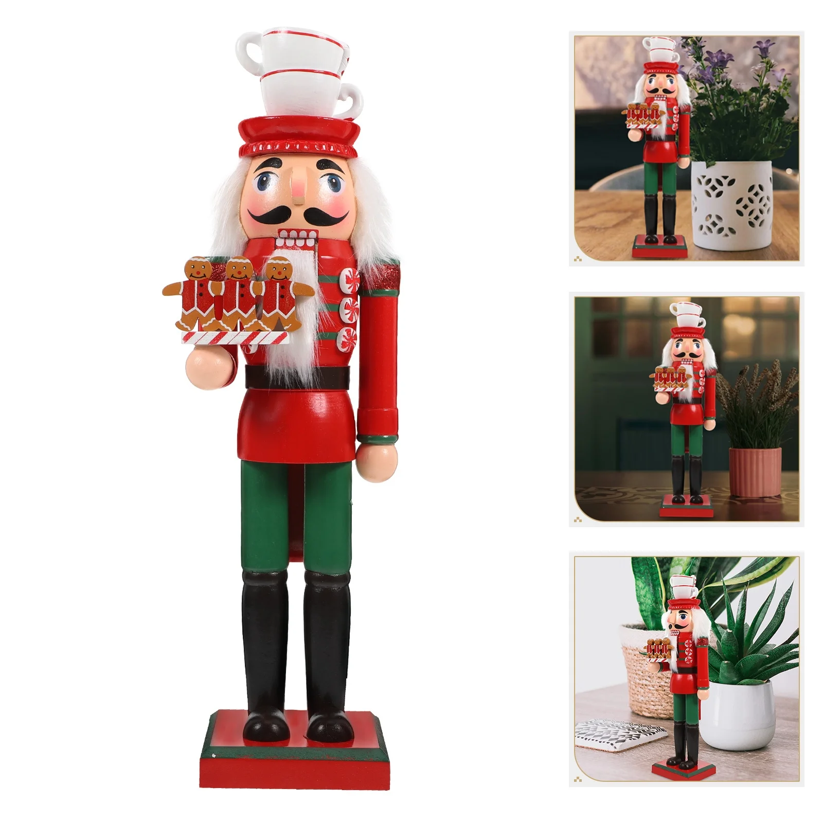 

35cm Wooden Nutcracker Christmas Gingerbread Soldier Holiday Centerpiece Decor Wood Nutcracker Figurine Holiday Decorations