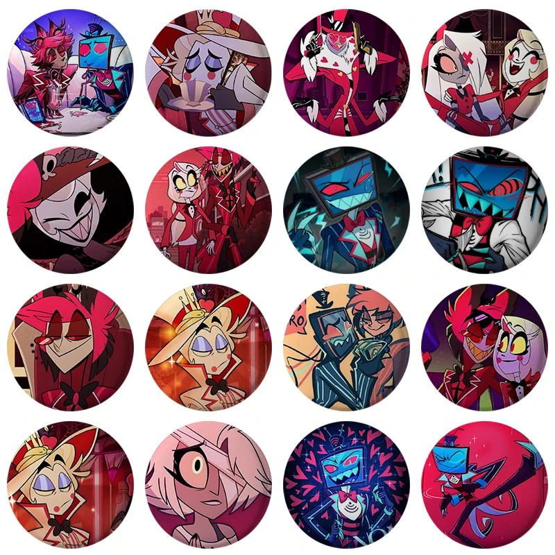 58mm Handmade Anime Hazbin Button Pin Creative Fun Cartoon Alastor Vox Husker Badge Brooch Bag Decor Fans Collect Gift