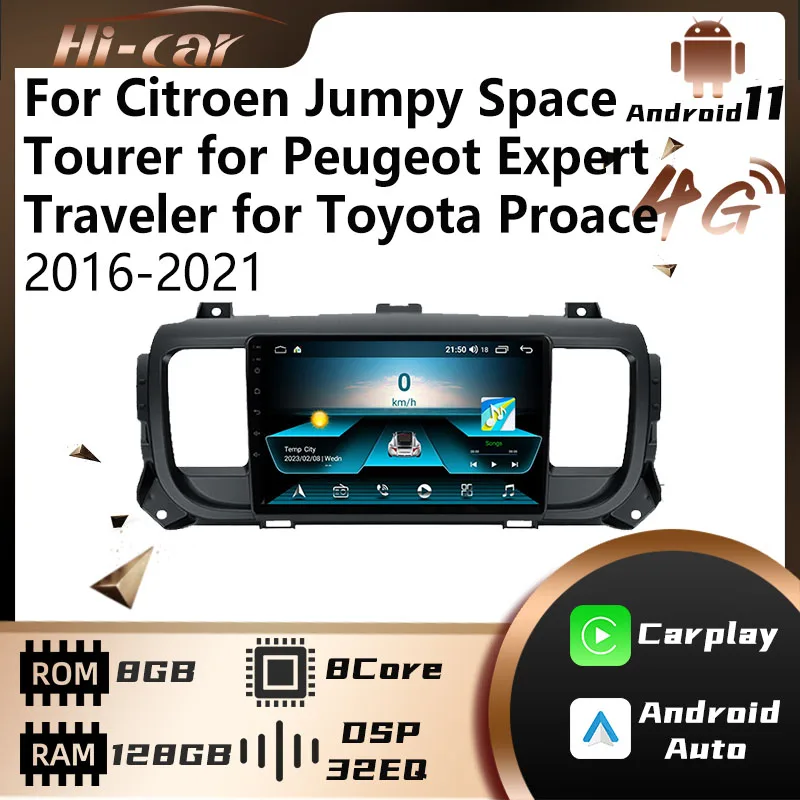 2 Din Car Multimedia Player for Citroen Jumpy SpaceTourer for Peugeot Expert Traveler for Toyota Proace 2016-2021 Radio Android