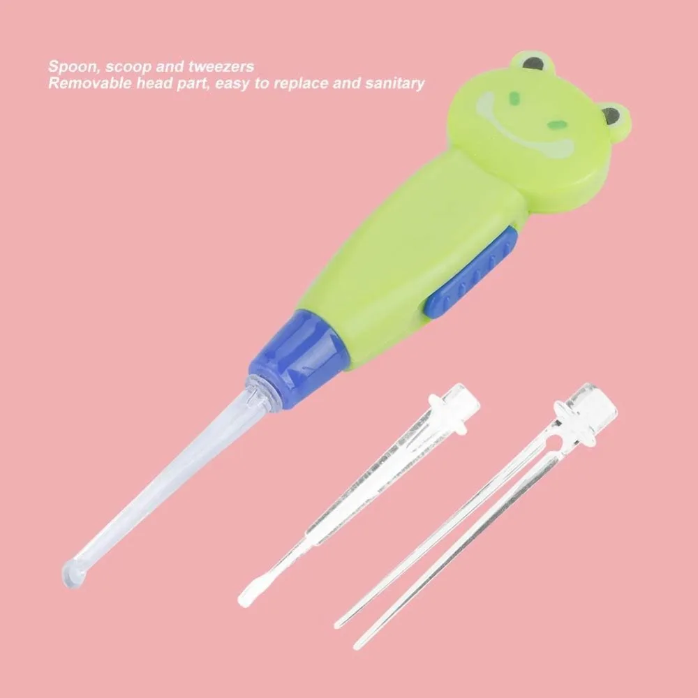Cute ABS Ear Wax Removal Kit Green LED Light Ear Pick Cleaner Tool Frog Design Safe Easy Replace Ear Safety Cleaner Tool Family